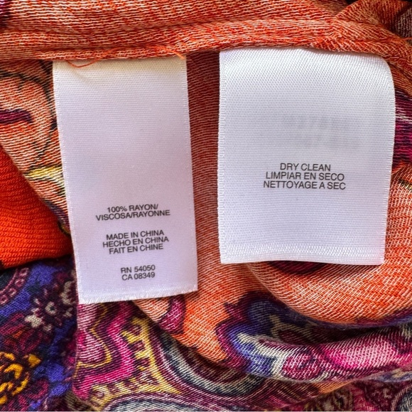 Jones New York Blouse Gold Buttons Paisley Tunic Moroccan Orange Top Shirt Sz L - Picture 5 of 16